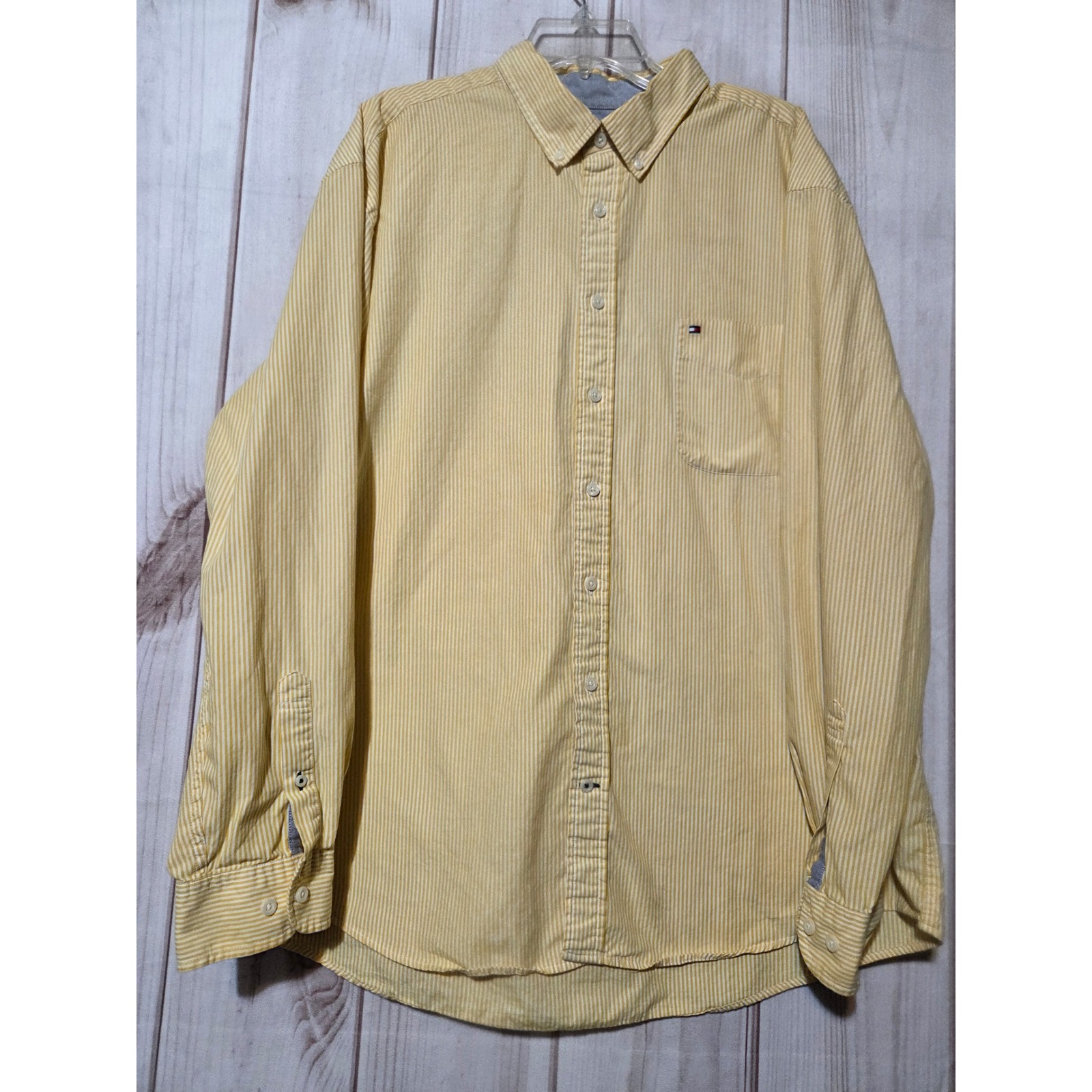 Tommy Hilfiger Mens Xxl Yellow White Striped Classic Fit Button Down Shirt